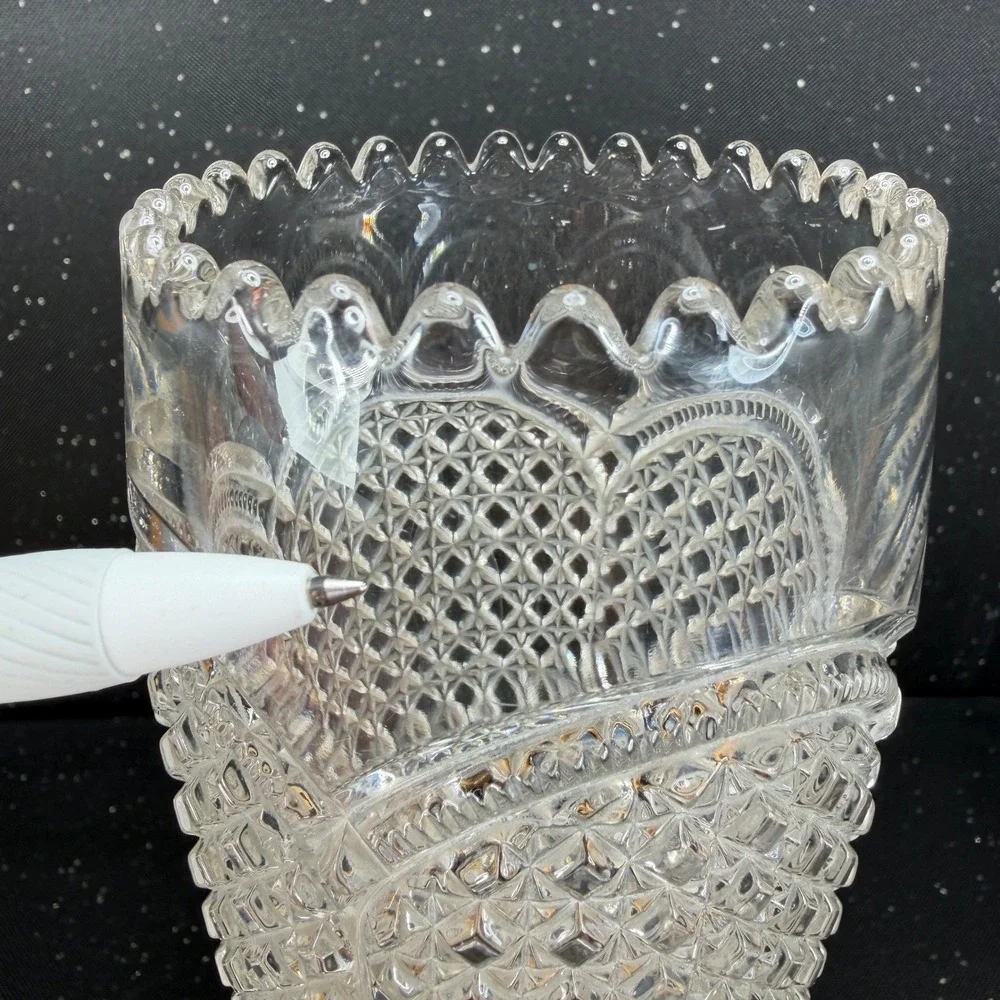 Indiana Austrian Glass Vase Antique Clear Pressed Glass Scalloped Rim 10 inch